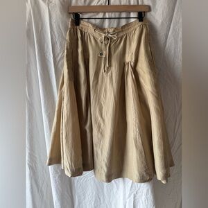 Vintage Silk Chaus Tan A-Line Skirt with Drawstring and Pleats